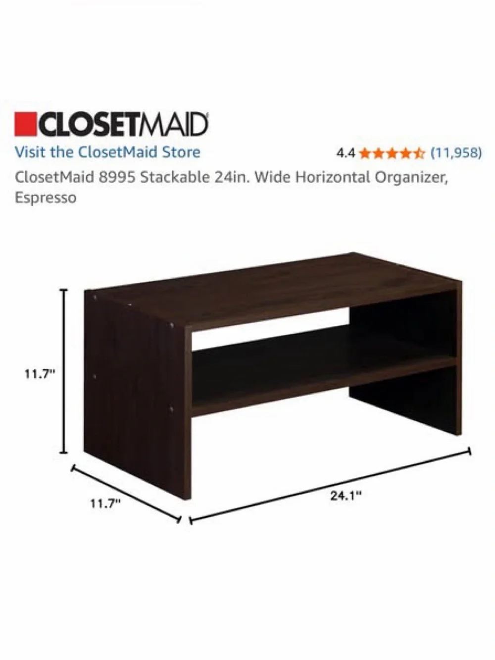 ClosetMaid 8995 Espresso Stackable 24in Wide Horizontal Organizer